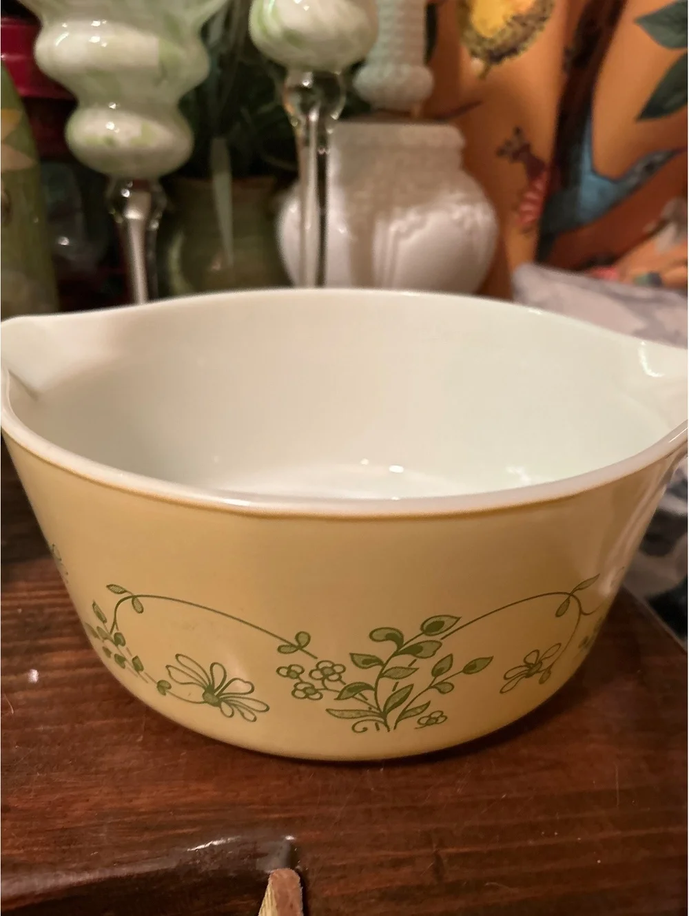 Vintage Pyrex Yellow Floral Mixing Bowl with Green Flowers